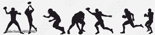 Set of American football player silhouette. 