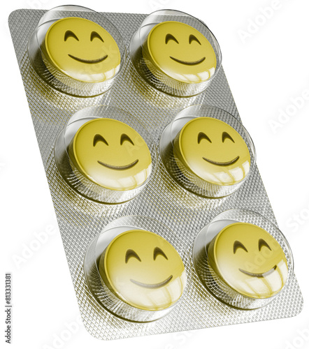 3D Happy Yellow Pills inside a Blister Pack