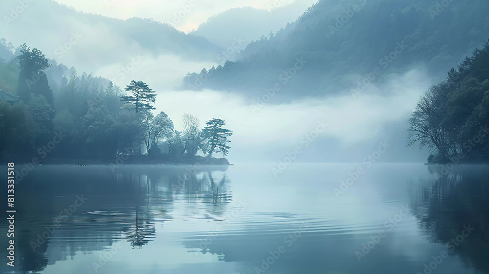 Serene Dawn at Misty Lake Serene Dawn at Misty Lake