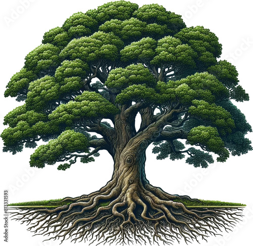 Big Green Tree Full of Leaves and Root Vector