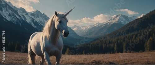 majestic unicorn standing in fairytale | horse standing on top of mountain | horse in the field photo