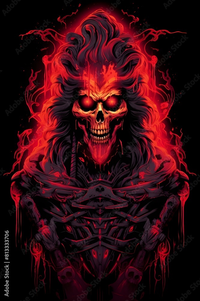 Fiery Hades Dark Underworld Ruler in Vivid 80s Synthwave Style
