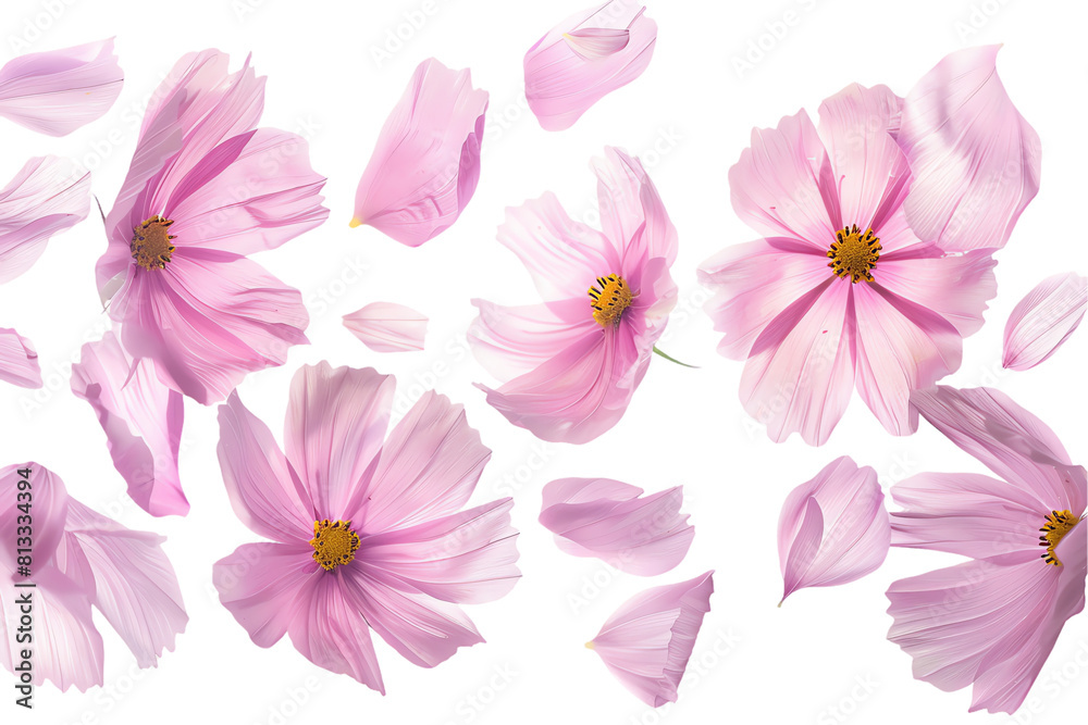 Fototapeta premium Pink and white flowers on a soft background, showcasing the beauty of nature's delicate blossoms in shades of pink and white