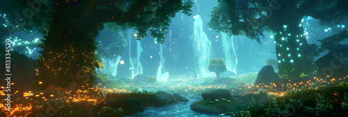 Mystic Moonlight Forest Stream: Tranquil Wilderness Adventure in Virtual Gaming World © Evan
