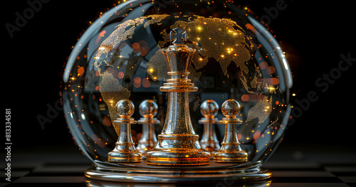 Chess pieces in a glass globe. photo