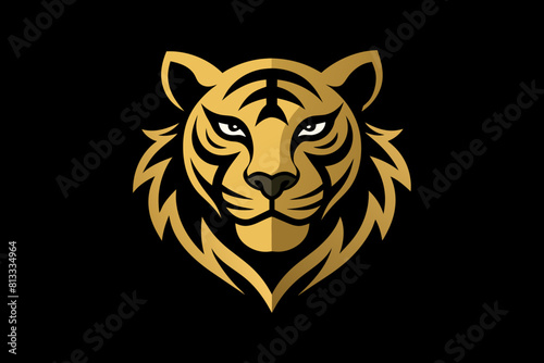 black-golden-aura-logo-golden-roaring-tiger-face vector 