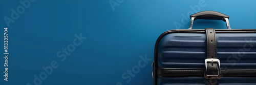 Luggage handle buckle web banner. Luggage handle buckle isolated on blue background with copy space.