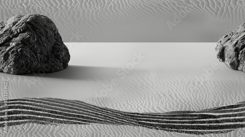 Two rocks and a small sand dune on a white background. photo