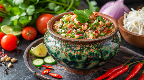 Spicy Thai Salad in Traditional Bowl