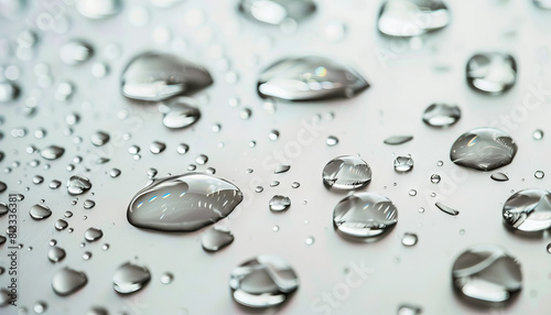 Water droplets on a white surface.