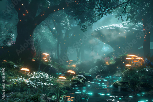 Mystic Moonlight Forest Stream: Tranquil Wilderness Adventure in Virtual Gaming World