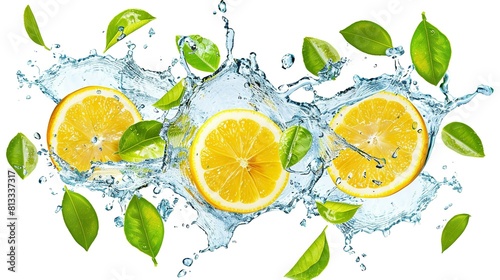Zesty Refreshment: Lemon Splash on a White Background