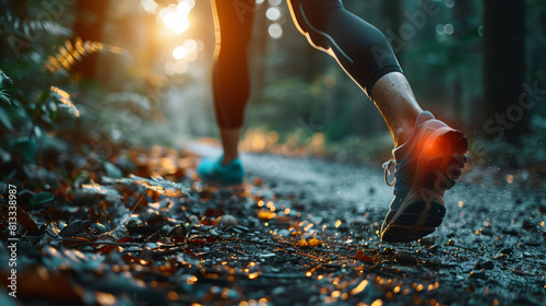 A runner experiencing foot pain highlighted by glowing red area, symbolizing sports injury and strain. Concept of overuse injury.
