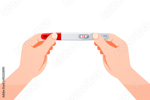 Hand holding a pregnancy test kit vector isolated on white background.