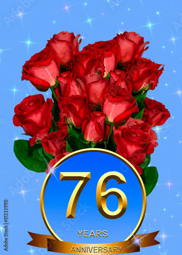3d illustration, 76 anniversary. golden numbers on a festive background. poster or card for anniversary celebration, party