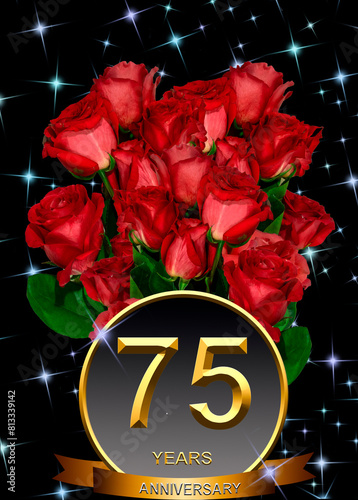 3d illustration, 75 anniversary. golden numbers on a festive background. poster or card for anniversary celebration, party