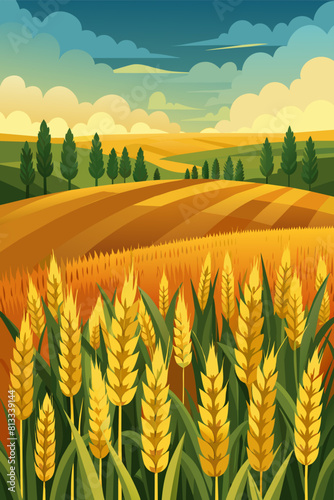 wheat field in the foreground spikelets of wheat