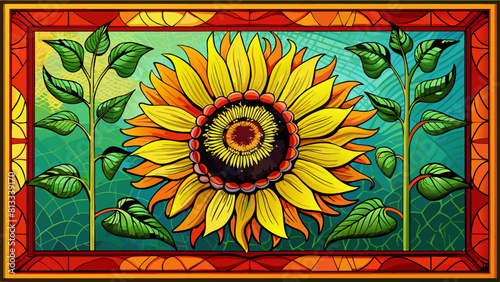 painting with a sunflower close-up in a frame