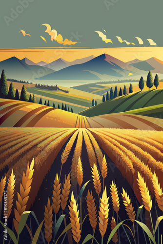 wheat field in the foreground spikelets of wheat