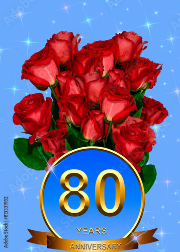 3d illustration, 80 anniversary. golden numbers on a festive background. poster or card for anniversary celebration, party