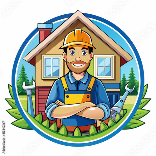 Reliable home repair icon in blue and green vector illustration