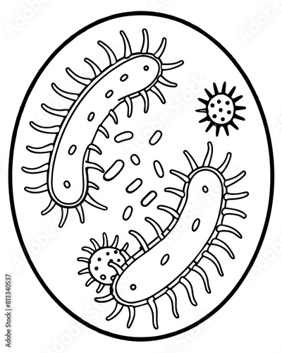 Illustration virus. Microbiology. Illness ebola. Disease cocci. Bad immune. Antibacterial bacterium. 
Microbiology research. Spiral flu. Medicine pathogen. Science microorganism.