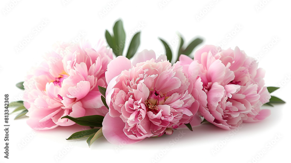 Isolated Pink Peony Flowers on White Background, Elegant Floral Arrangement for Wedding or Greeting Cards, Generative AI

