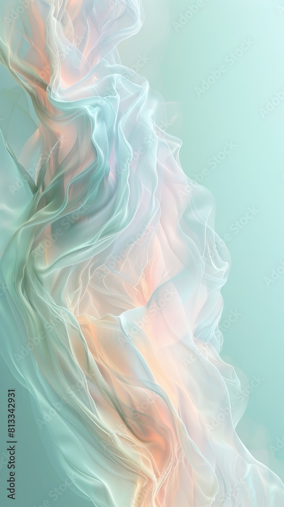 A dreamy wave of blue and pink fabric suspended in the air, background A dreamy wave of blue and pink fabric suspended in the air, background