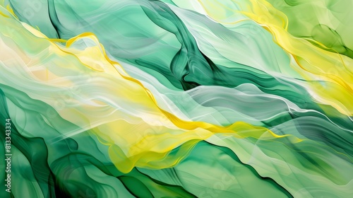 Abstract waves in shades of green and yellow creating a vibrant and dynamic composition, background