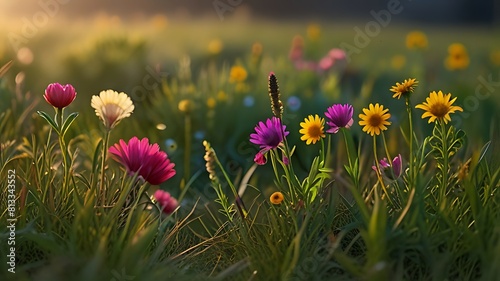 Morning Beauty  A vibrant summer meadow with a breathtaking field of flowers under a clear blue sky