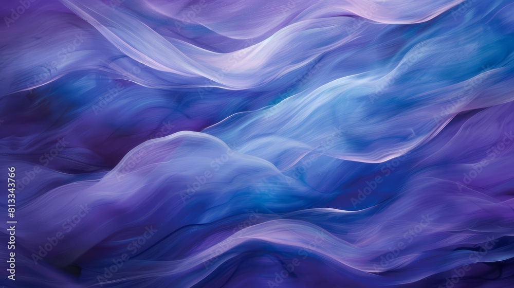 Iridescent purple and blue waves create a dynamic background in this abstract painting Iridescent purple and blue waves create a dynamic background in this abstract painting