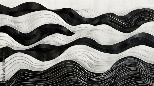 Black and white waves with bold contrasting lines creating a striking pattern, background