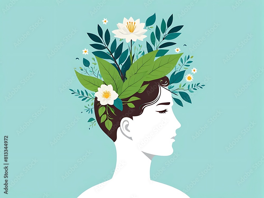  set vector illustration of head with plant blooming inside world mental health day 