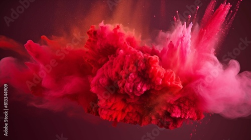 Red powder splash isolated on Red background. Generative ai