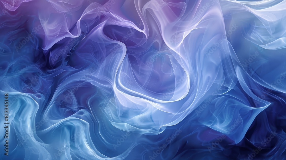 Fototapeta premium Blue and purple waves of swirling smoke create a mesmerizing backdrop, background
