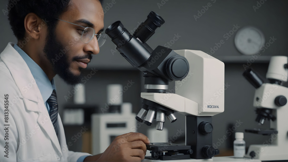 Modern Medical Research Laboratory: Portrait of Male Scientist Using Microscope Modern Medical Research Laboratory: Portrait of Male Scientist Using Microscope