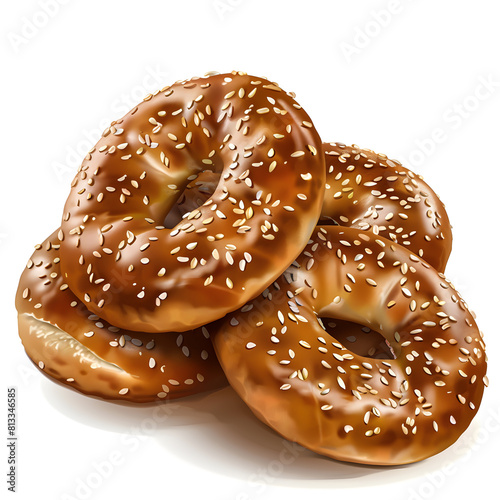 Clipart illustration of sesame seed bagels on a white background. Suitable for crafting and digital design projects.[A-0001]