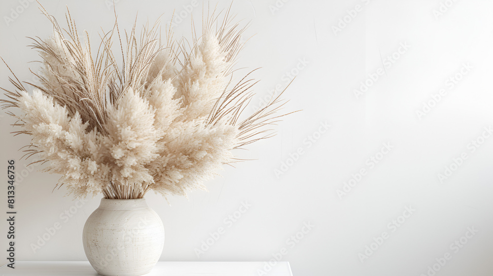 Pampas Grass in Decor Vase on White Background, Elegant Home Decor with Natural Elements, Interior Design Inspiration, Generative Ai

