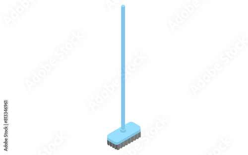 Cleaning supplies: deck brush, isometric illustration