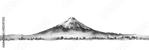 水墨画風の富士山の風景イラスト
