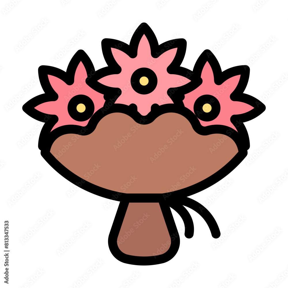 Fototapeta premium Flower Icon With Line Flat Color Style