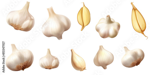 collection of garlic cloves isolated on a white background.