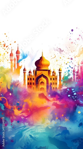 holi festival with abstract colorful background on Taj Mahal