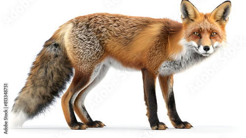 Red Fox Vulpes Isolated on White Background, WRed Fox (Vulpes) Isolated on White Background, Wild Animildlife Animal Portrait, Beautiful Wild Fox Looking Curiously, Nature Photography, Generative Ai