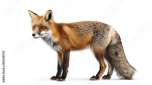 Red Fox Vulpes Isolated on White Background, WRed Fox (Vulpes) Isolated on White Background, Wild Animildlife Animal Portrait, Beautiful Wild Fox Looking Curiously, Nature Photography, Generative Ai

