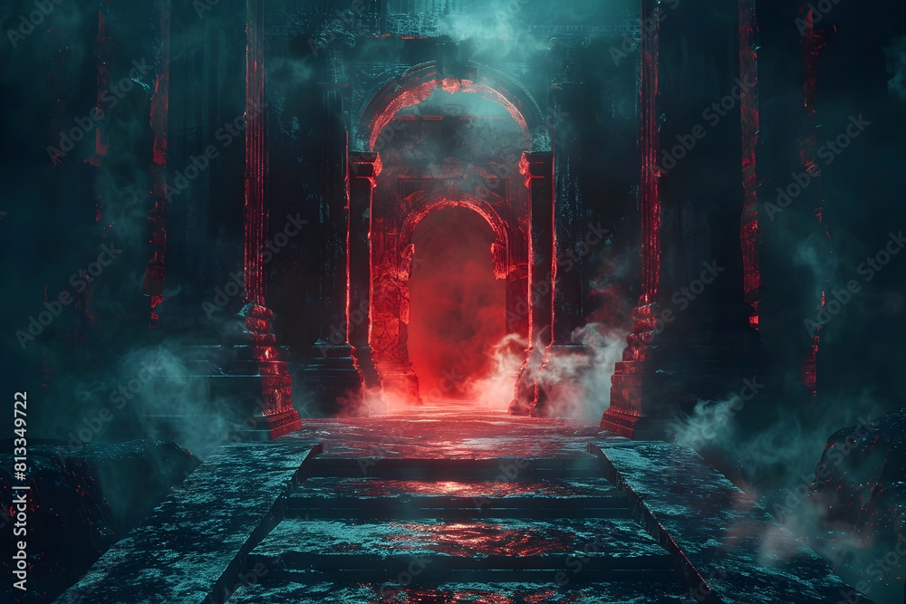 Naklejka premium Haunting Passage into the Occult Depths of Hades,Guiding Lost Souls to Eternal Judgment