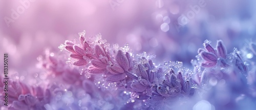 Frost-Bitten Lavender: Macro view highlights intricate cracks in frost-kissed lavender petals.