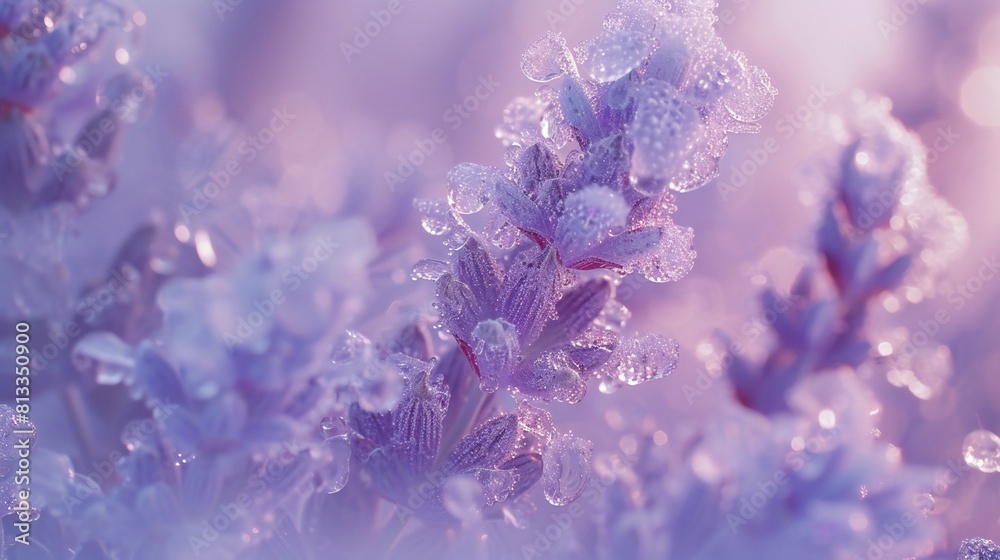 Frosty Lavender: Close-up shot of frozen lavender plant, with extreme motion blur creating a surreal, ethereal effect.