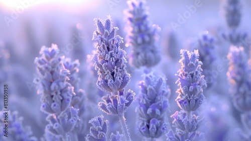 Frosty Lavender  Close-up shot of frozen lavender plant  with extreme motion blur creating a surreal  ethereal effect.