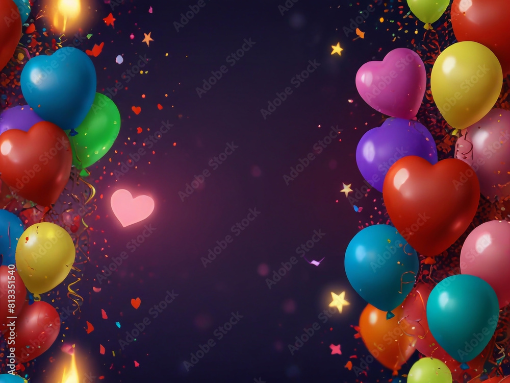 A Birthday banner background with Candlelight, 3d balloons and heart ai generative A Birthday banner background with Candlelight, 3d balloons and heart ai generative